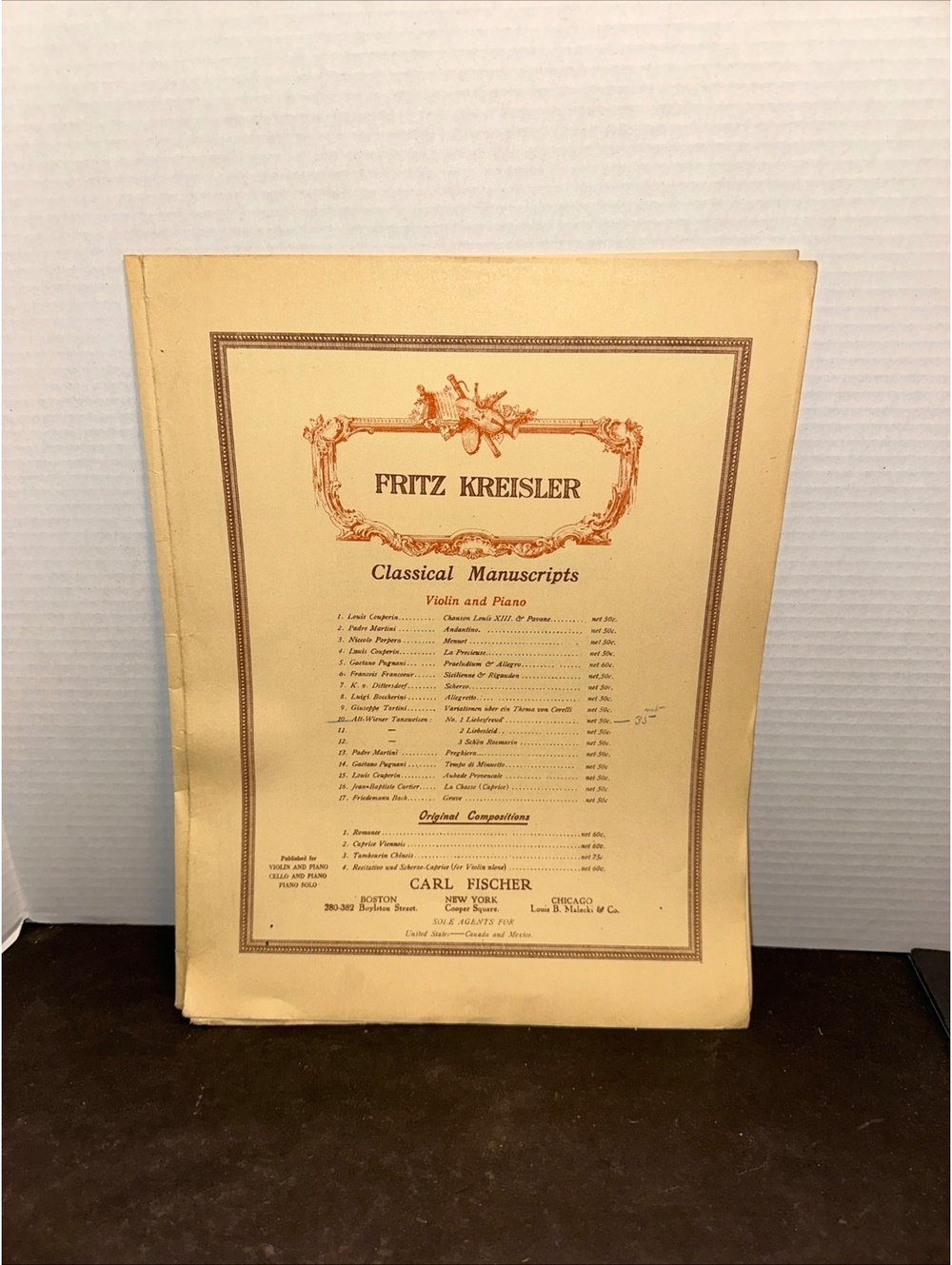 Antique 1910 Fritz Kreisler Liebesfreud Violin Piano Sheet Music Carl Fischer